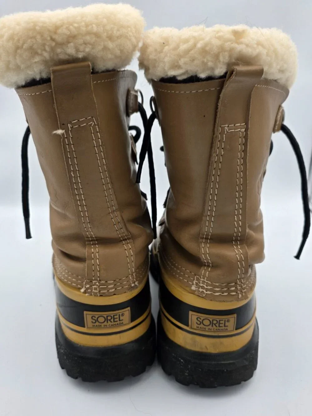 Vintage Sorel Caribou Waterproof Leather Snow Boots Tan Black